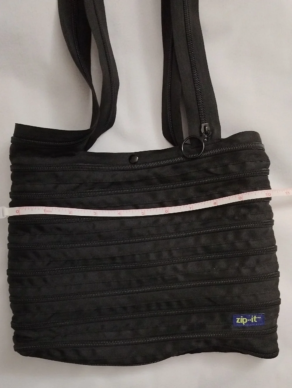 Zip-it Zipper Shoulder Tote Bag Purse Black Stripes Medium Y2K Sporty Unique Fun